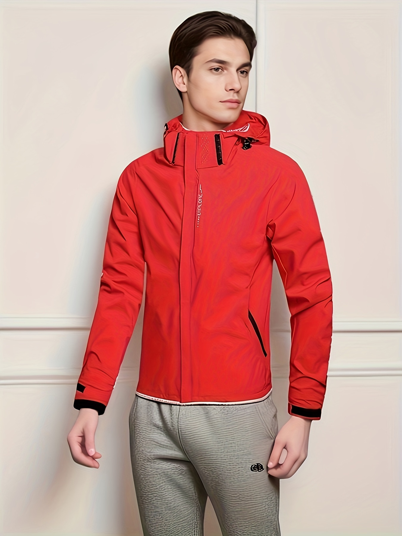 chic solid windbreaker hooded jacket mens casual zip up jacket coat for outdoor activities details 5