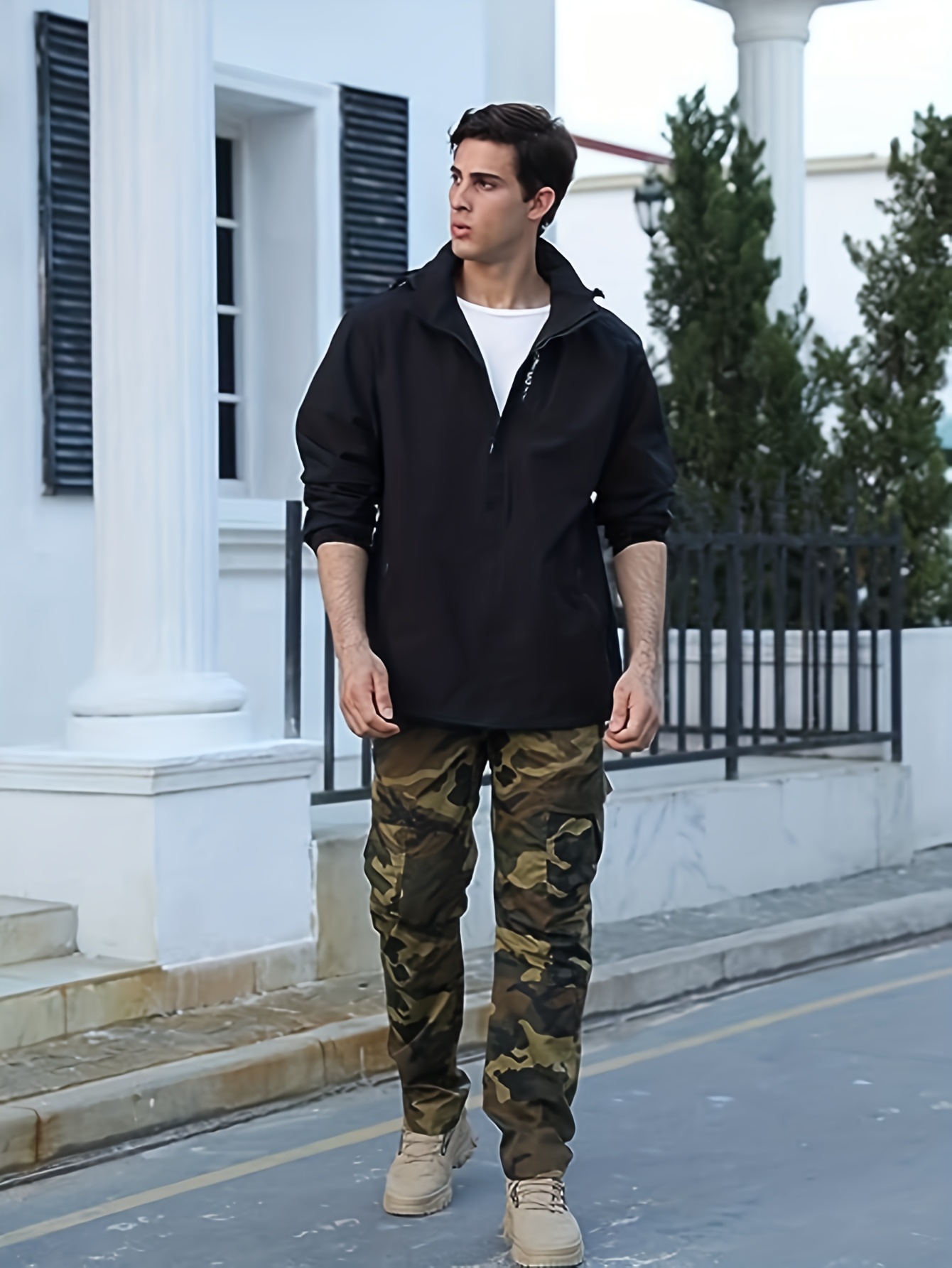 chic solid windbreaker hooded jacket mens casual zip up jacket coat for outdoor activities details 11