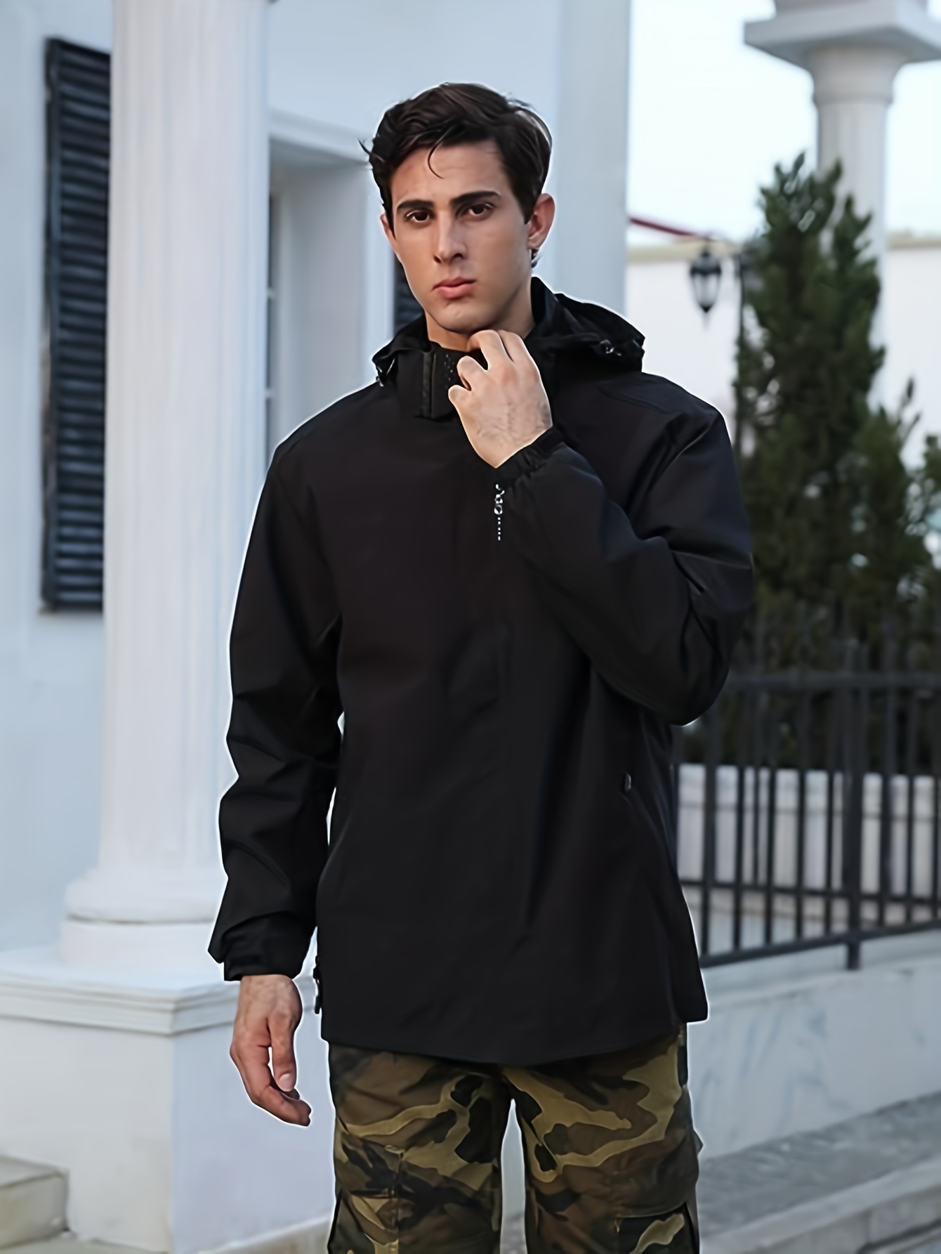 chic solid windbreaker hooded jacket mens casual zip up jacket coat for outdoor activities details 13