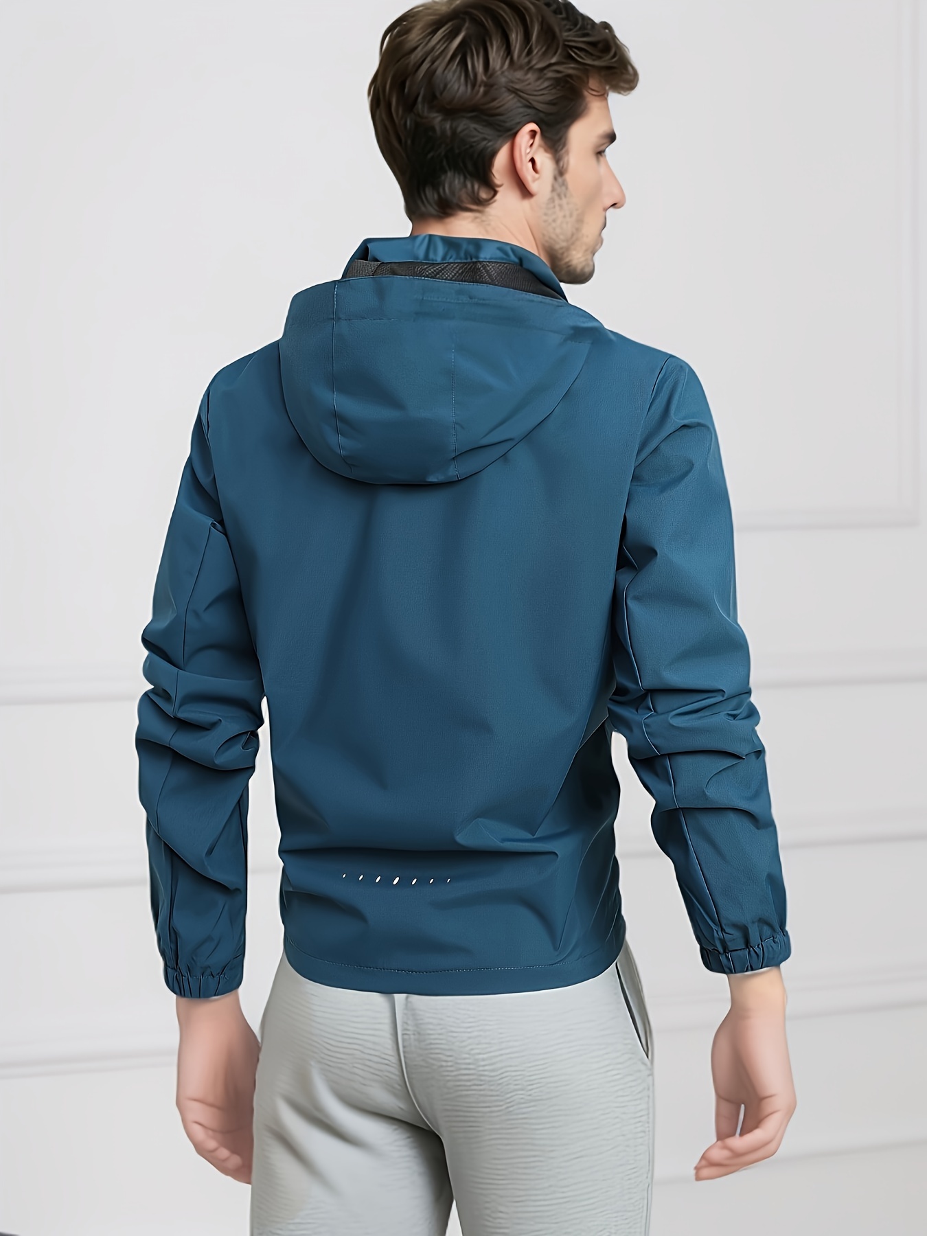 chic solid windbreaker hooded jacket mens casual zip up jacket coat for outdoor activities details 24