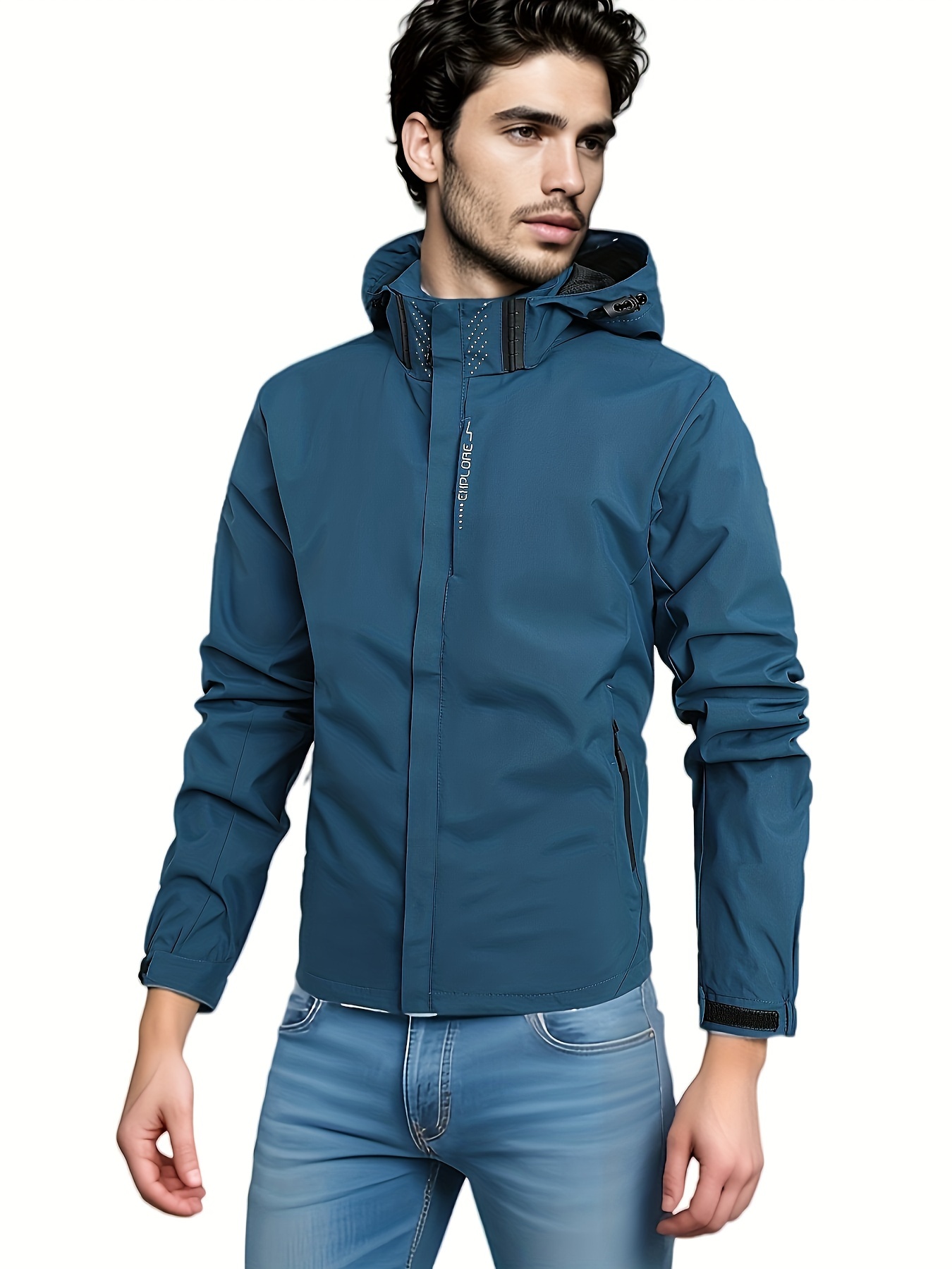 chic solid windbreaker hooded jacket mens casual zip up jacket coat for outdoor activities details 27
