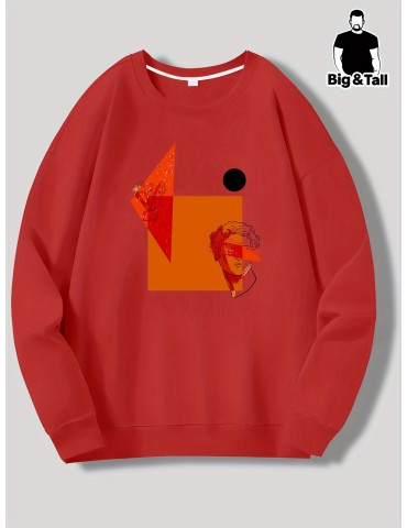 Geometric Pattern Print Plus Size Men's Crew Neck Long Sleeve Sweatshirt – Casual Fashionable Pullover