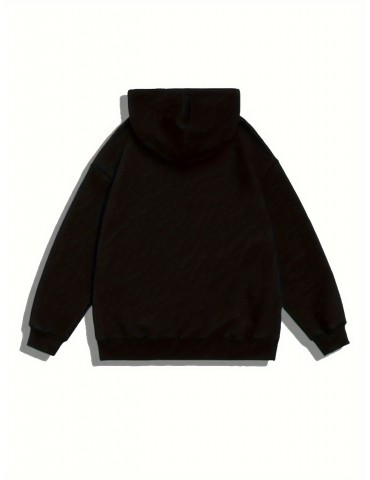 Seasonal Staple, Men's Casual Hoodie with Geometric Print - Long Sleeve, Kangaroo Pocket, Polyester Blend, Machine Washable, PLUS SIZE