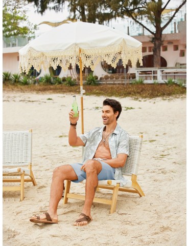 Men's Hawaiian Beach Shorts Elastic Waist Drawstring Lightweight Summer Casual Shorts with Pocket